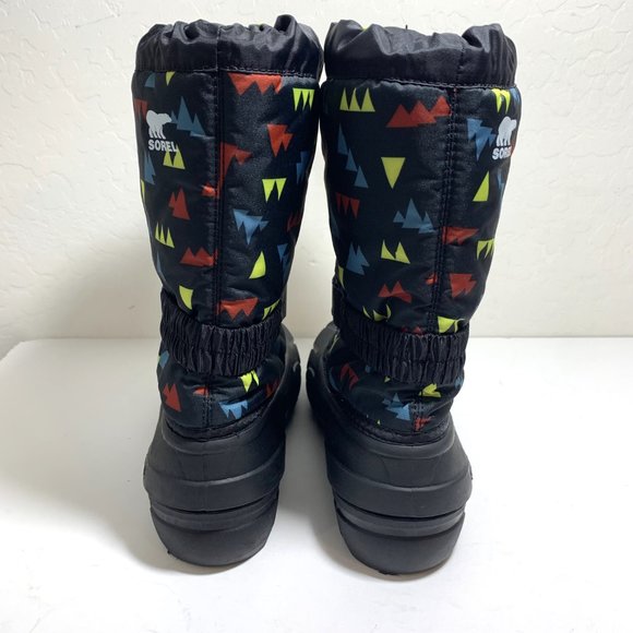 Sorel Flurry Insulated Tall Snow Boots Lined Black Print Youth Size 7 NEW - Picture 4 of 9